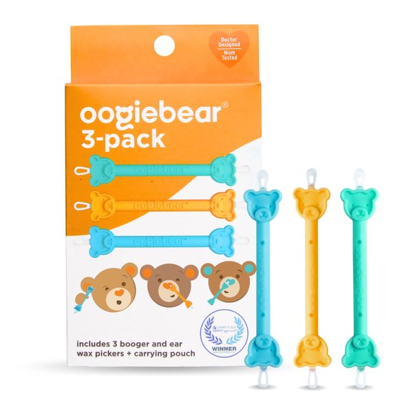 oogiebear: Baby Nose Cleaner & Ear Wax Removal Tool - Safe Booger & Earwax Removal for Newborns, Infants, Toddlers - Dual-Ended - Essential Baby Stuff, Diaper Bag Must-Have - 3 Pack