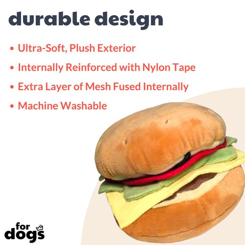 Huxley & Kent for Dogs | Hamburger (Small) | 4th of July Power Plush Dog Toy with Squeaker | Funny Dog Toy | Cute Dog Toy | H&K Squeaky Dog Toy