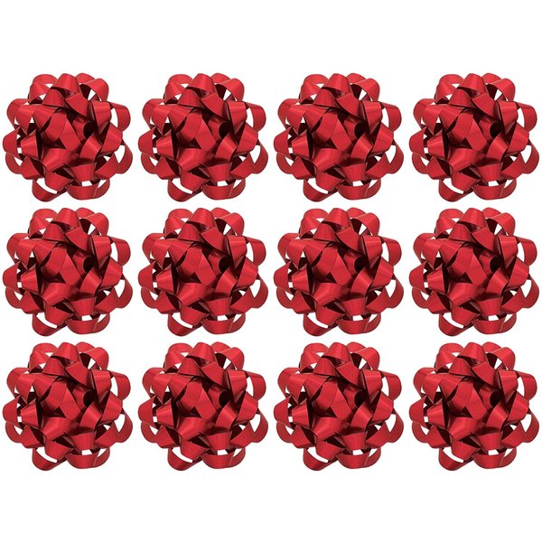 The Gift Wrap Company Decorative Glitterati Lotus Bows, Medium, Red, Pack of 12