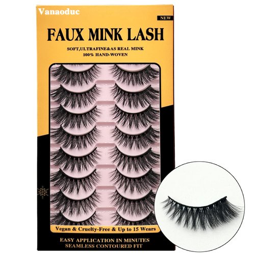 VANAODUC Lashes Fake Eyelashes Mink Lashes Natural Look,10 Pairs 5D Cat Eye Fake Eyelashes,Length Range of 12-16MM Lightweight & Comfortable, Reusable, Cruelty-Free