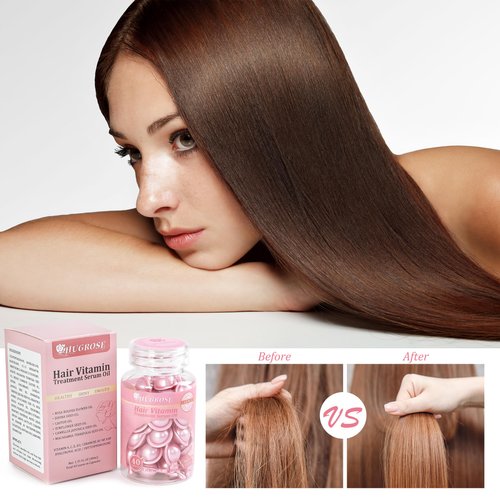 HUGROSE Hair Treatment Serum oil,Moisturizing & haircare Capsules,hair oil,Capsules with Rosa Rugosa Flower,Jojoba & Macadamia Seed-Leave-in Anti Frizz Conditioner with Vitamins A, C, E & B5(40pcs)