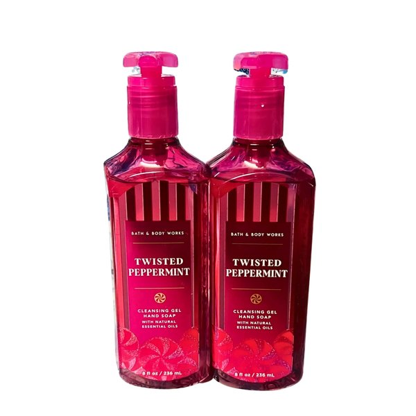 Bath & Body Works Cleansing Gel Hand Soap, Pack of 2, 8oz Each Bottle (Twisted Peppermint)