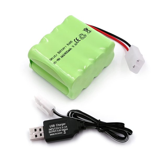 Gecoty 9.6V NiMH Battery, 2400mAh AA Battery Pack with Tamiya Plug and Charge Cable for RC Car, RC Battle Tank, RC Boat, 9.6V Rechargeable Battery