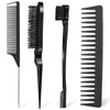 4Pcs Anmieciu Hair Styling Set for All: Bristle Edge Brush, Teasing Comb, Rat Tail Comb, Wide Tooth Comb for Combing, Smoothing and Styling Hair (Black)