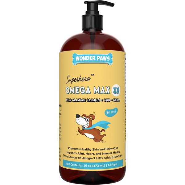 Wonder Paws Fish Oil For Dogs - Omega 3 For Dogs From Alaskan Salmon, Cod & Krill Oil - EPA DHA Fatty Acids - Less Shedding & Itching - Skin, Joint, Immune & Heart Health - 16 oz Pet Liquid Supplement