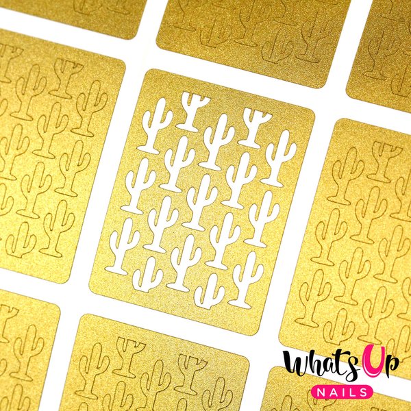 Whats Up Nails - Cactus Vinyl Stencils for Nail Art Design (1 Sheet, 12 Stencils)