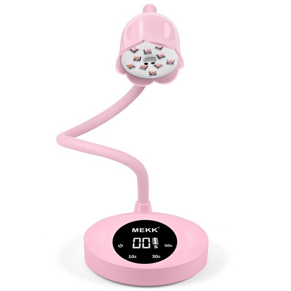 MEKK UV Nail Light Cordless Flash Cure Gel Nail Lamp Pink Gooseneck 30W Professional UV Light for Nails with Sensor UV Light for Gel Nails with Three Timers UV Nail Light for Gel X