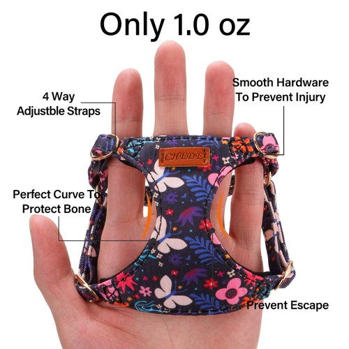 CHEDE No Pull Floral Pattern Dog Harness- Lightweight and Soft Dog Harness, Adjustable Small Dog Harness and Leash Set, with Dog Leash, Suitable for Puppy Small and Medium-Sized Dog