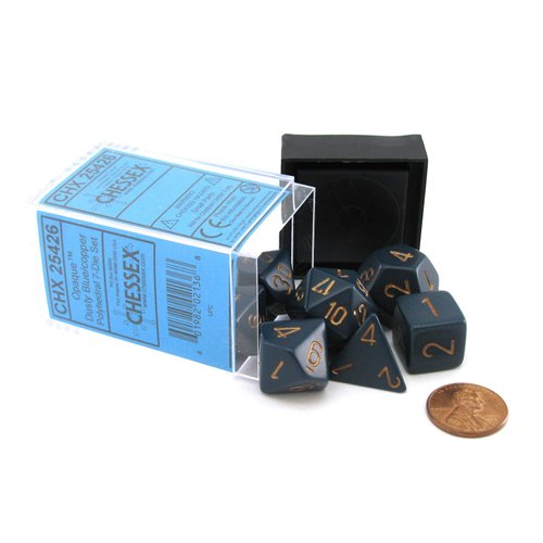 Chessex Polyhedral 7-Die Opaque Dice Set - Dusty Blue with Copper Numbers