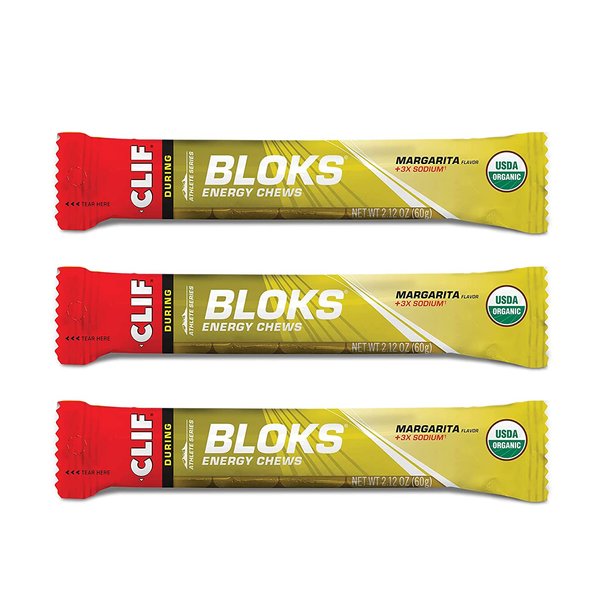 CLIF BLOKS - Energy Chews - Margarita with Salt 3X Sodium for added Electrolytes- Non-GMO - Plant Based Food - Fast Fuel for Cycling and Running-Workout Snack (2.1 Ounce Packet, 3 Count)