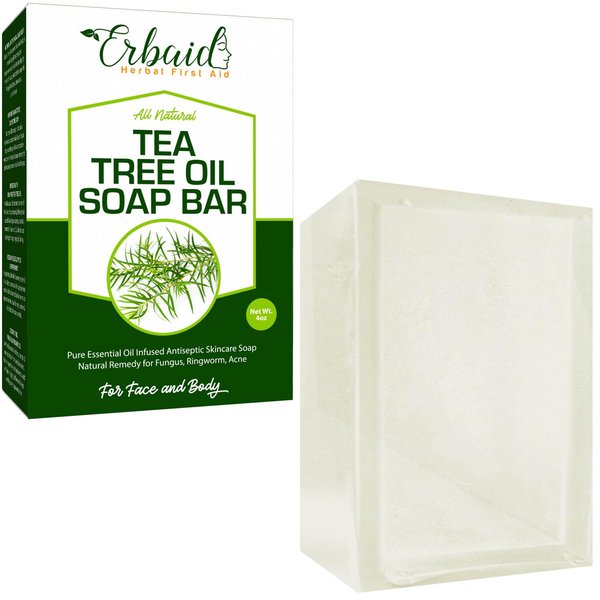 Erbaid Tea Tree Oil Soap Bar for Face & Body, 4oz –All Natural Remedy Skin Cleanser – Pure Essential Oil Infused Skincare Cleansing Soap for Dirt & Acne - Tea Tree Face & Body Wash Made in USA