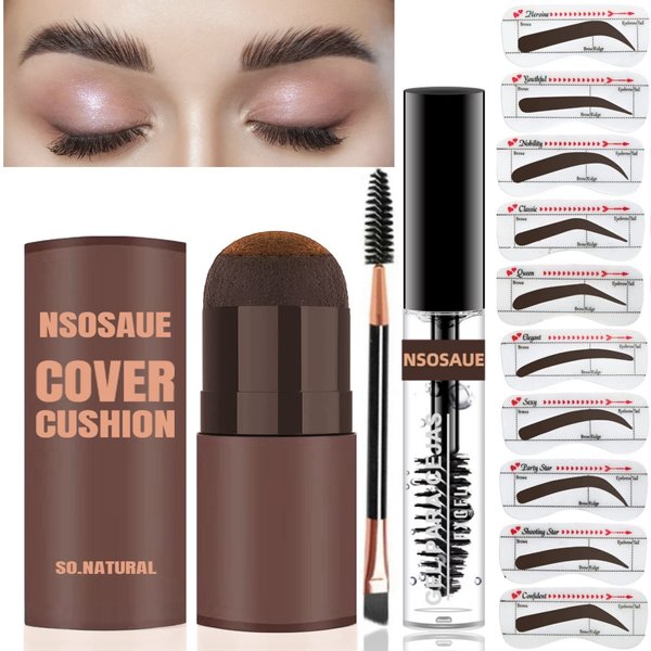 Eyebrow Stamp Stencil Kit With Clear Eyebrow Gel & 10 Reusable Eyebrow Stencils Eye Brow Tingting Kit Stamp and Stencil Brow Set Eyebrow Stamping Set Long-lasting Waterproof Effect (Light Brown)
