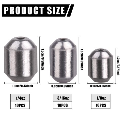 Egg Iron Sinkers Fishing Weights Kit, 30pcs Oval Shaped Fishing Weights Assorted Bass Casting Sinker Weights with Tackle Box