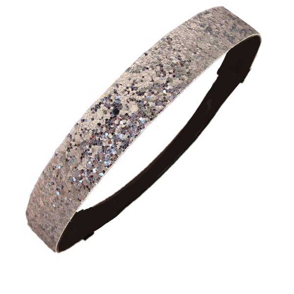 Kenz Laurenz Silver Glitter Headband Pack Elastic Stretch Sparkly Fashion Headbands for Teens Girls Women Softball Volleyball Basketball Sports Teams Set Store (1 Pack)