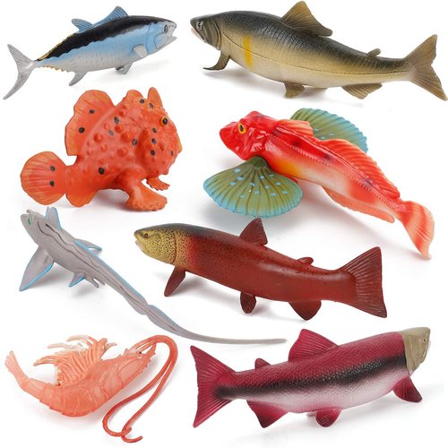 Fantarea 8 PCS Ocean Sea Marine Animal Model Figures Salmon Tuna Ratfish Figurines Party Favors Supplies Cake Toppers Decoration Collection Set Toys for 5 6 7 8 Years Old Boys Girls Kid Toddlers