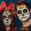 Day of the Dead Face Tattoos, Halloween Temporary Tattoo 10 Pack Dia de Los Muertos Skeleton Makeup Kit Catrina Red Rose Sugar Skull Full Face Stickers for Women Kids Halloween Accessories and Parties