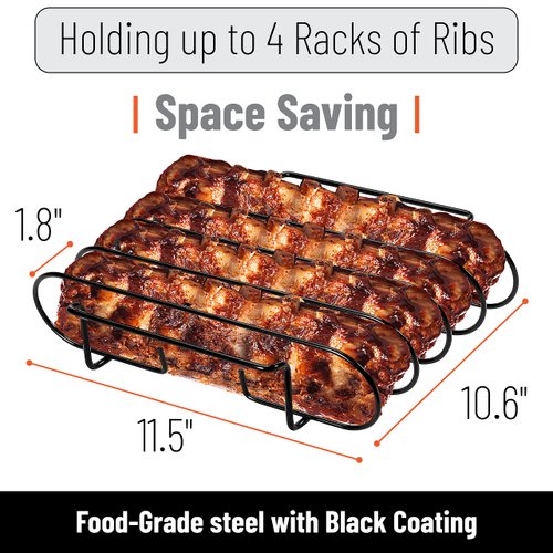 UNCO- Stainless Steel Rib Rack, Holds Up to 4 Full Racks of Ribs for Smoking, Smoker Rack for Grilling, Nonstick BBQ Rib Rack Stand Holder