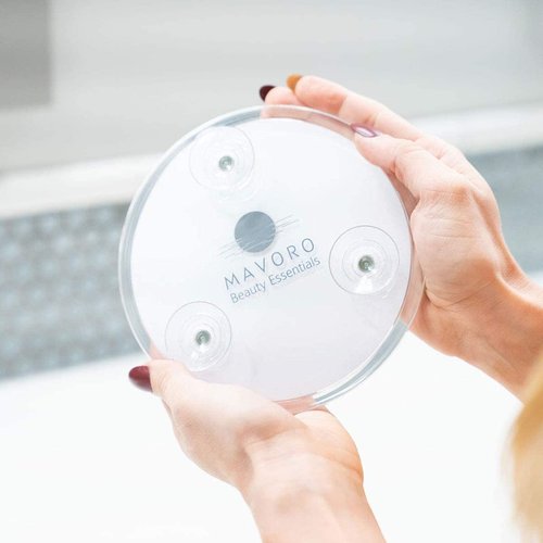 Mavoro Magnifying Mirror with Suction Cups - Triple Suction Cup Stick on Mirror with 7X Magnification. Portable Travel Makeup Mirror, Magnified Cosmetic Mirror with Cloth. Mirrors for Dorm Decor