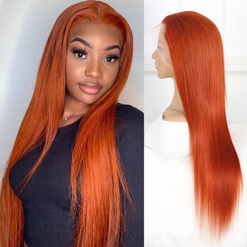 Edwad 32 Inch Ginger Orange 13x4 Lace Front Wigs Human Hair Pre Plucked For Black Women Colored Human Hair Lace Front Wigs Straight Human Hair Wig 150% Density(32 Inch)