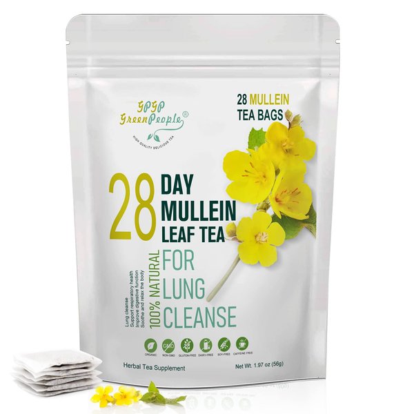 Mullein Leaf Tea for Lungs Cleanse, Immune and Respiratory Support, 100% Natural Lung Tea with Organic Mullein Leaf, Caffeine Free, 28 Tea Bags
