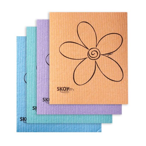 Skoy Cloth, 4-pack Versatile Swedish Dishcloths for Kitchen and Household Use, Reusable Cleaning Cloths, Planet-Friendly, Dishwasher and Dryer-Safe, Assorted Colors