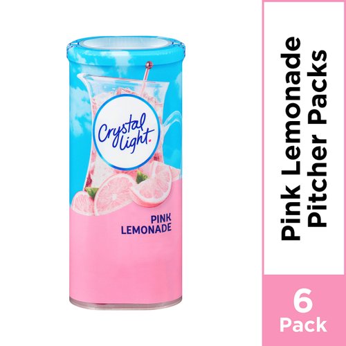 Crystal Light Sugar-Free Pink Lemonade Naturally Flavored Powdered Drink Mix 6 Count Pitcher Packets