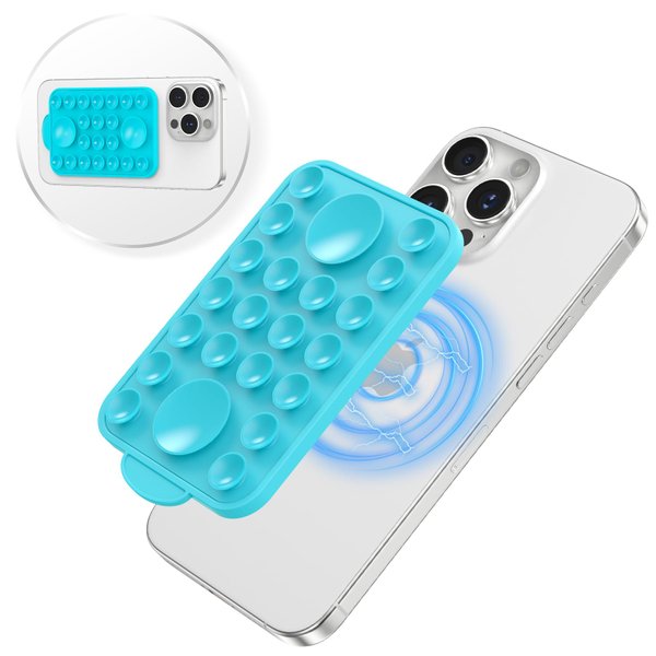 YWXTW Suction Phone Mount for MagSafe Case, Hands-Free Washable Removable Phone Suction Grip for iPhone 12/13/14/15/16 Pro Max/Pro/Plus/Mini, for Selfie Enthusiasts TikTok Trend Bathroom, Lake Blue