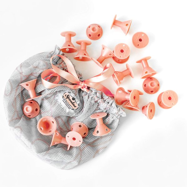 Spoolies Original Hair Curlers, Anniversary Edition, Heatless Silicone Rollers in Bonnet/Bag for Natural Hair, Hair Extensions plus Wigs, Made in USA, 20 Medium Size (Rose Gold)