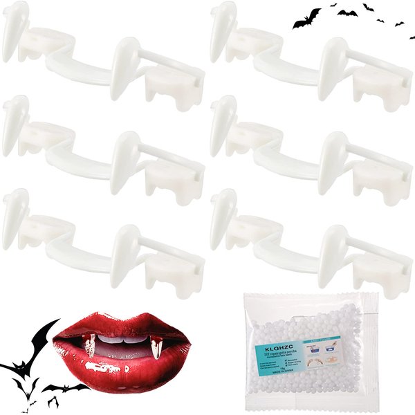 6 Pieces Retractable Halloween Vampire Fangs with Teeth Glue Creepy Fake Vampire Fangs Teeth Realistic Reusable Vampire Fangs for Cosplay Accessories Halloween Party Costume Prop Decoration