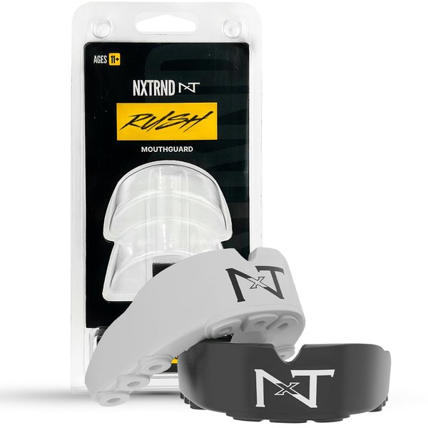 2 Pack Nxtrnd Rush Mouth Guard Sports, Professional Mouthguards for Boxing, Jiu Jitsu, MMA, Wrestling, Football, Lacrosse, and All Sports, Fits Adults, Youth, and Kids 11+ (B&W)