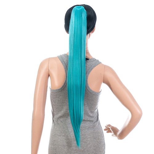 SWACC 28-Inch Long Straight Claw Clip Ponytail Extensions Synthetic Hair Extensions Ponytail Jaw Clip Hair Pieces for Women (Teal Blue)