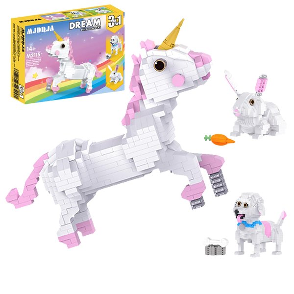MJDDJA Unicorn Micro Mini Building Block Set, 3 in 1, Transforms from Unicorn to Dog to Rabbit, Unicorn Toys for Girls Age 8-12, Christmas Birthday Easter Day Gift for Kids