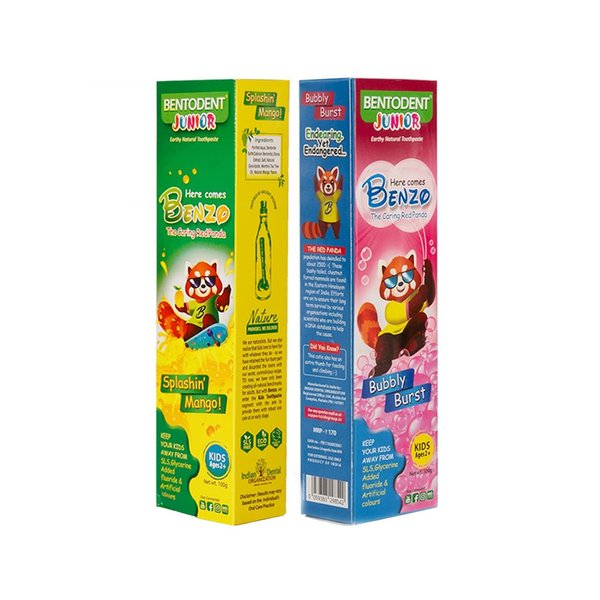 Bentodent Toothpaste - Kids Toothpaste - All Natural - Fluoride Free, SLS Free, Vegetarian - Fresh Breath, Plaque Removal by Brushing(Mango & Bubble Pack)