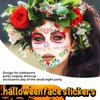 Amaxiu Day of the Dead Face Temporary Tattoos, 10 Sheets Halloween Floral Sugar Skull Temporary Face Tattoos Stickers Makeup Kit on Cheek Eye Forehead Nose Mouth for Halloween Masquerade Party