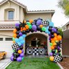 Truck Theme Balloon Garland Arch Kit Purple and Green Black with Big Wheels checkered star mylar foil balloons For Kids 2th 3th 4th Boy Birthday Race Car themed Party Decoration Supplies
