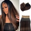 Yaki Straight Tape in Extensions 24Inch Highlight Yaki Tape in Hair Extensions Human Hair Color 1B/4/1B Off Black Fading to Medium Brown Glue in Human Hair Extension Invisible Hair Extensions Tape in