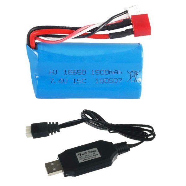 Battery and Charger Set for Feiyue FY01 FY02 FY03 FY03H FY04 FY05 RC Cars 7.4V 1500mAh