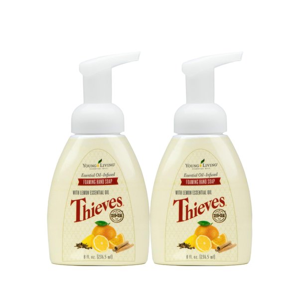 Thieves Foaming Hand Soap 8 fl oz. 2 pk by Young Living Essential Oils - Gentle Cleansing , Refreshing Aroma , Powerful Moisturizers for Dry Skin , Hygienic Hands , Anti-bacteria