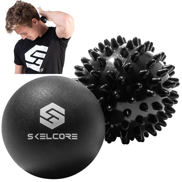 Skelcore 2-Piece Therapy Massage Ball Set - Lacrosse & Trigger Point Balls for Back Pain Relief, Foot Massager, Physical Therapy, Plantar Fasciitis, Deep Tissue Myofascial Release, Exercise & Yoga