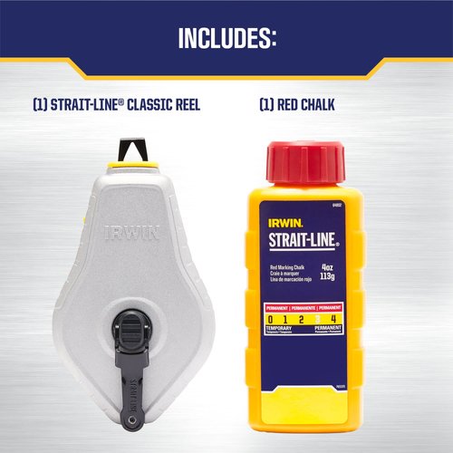 IRWIN Tools STRAIT-LINE Chalk Line, Classic Reel, Red, 100 ft (IWHT48441RC)