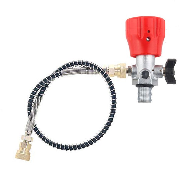 Gurlleu 4500psi High Pressure PCP Paintball Air Tank Valve Guage & Fill Station (M18x1.5-6H Inlet Thread, Red Built-in Valve Gauge)
