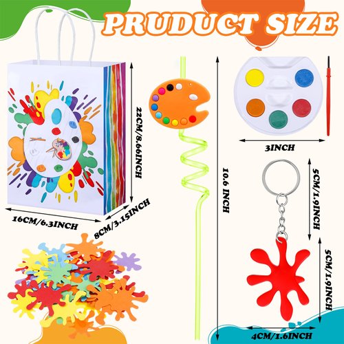 Fulmoon 148 Pcs Art Paint Party Favors 12 Mini Paint Sets 12 Pcs Art Painting Straws 12 Pcs Art Party Bags 12 Pcs Keychains 100 Pack Paint Splatter Confetti for Birthday Paint Party Supplies Gift