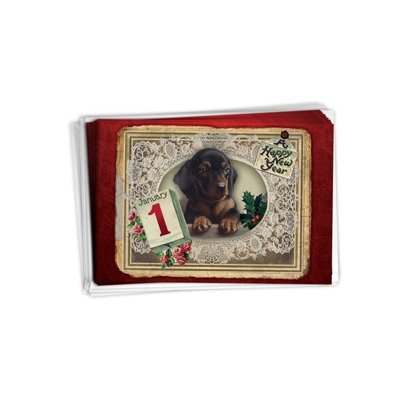The Best Card Company - 12 Beautiful Happy New Year Greeting Cards with Envelopes (4.63 x 6.75 Inch) - Celebration Greeting Card - Lacy Holidays B1760GNYG
