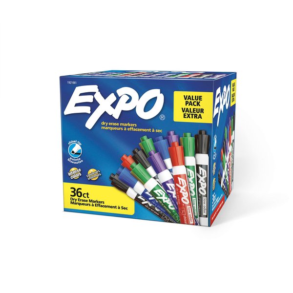 EXPO Low Odor Dry Erase Marker, Chisel Tip Markers, Whiteboard Markers, Assorted, 36 Count