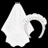 CIEHER Pearl Bride Headband and Wedding Veil for Bride, Pearl and Flower Bride Headband for Bachelorette Party Favors Bridal Shower Decorations