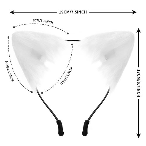 anpiwshjo Fox Cat Wolf Rat Ears Headband, Halloween Furry Headband, Animal Ears Headband, Halloween Christmas Cat Costumes Cosplay Party for Women Men Adult (White)