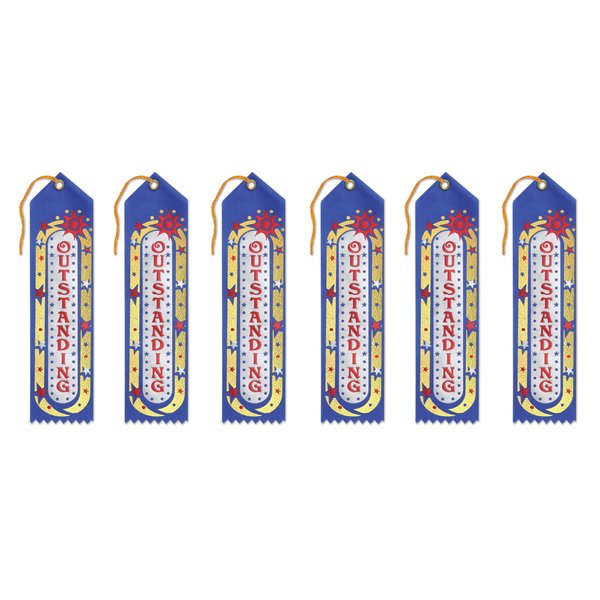Beistle Outstanding Award Ribbons, Multicolored, 2" x 8", 6-Pack