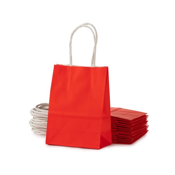 AWELL Small Red Paper Bag with Handle Party Favor Bag 6x4.5x2.5 inch for Wedding Birthday Valentine's Day Christmas New Year Halloween Graduation Recycled Bag, Pack of 24