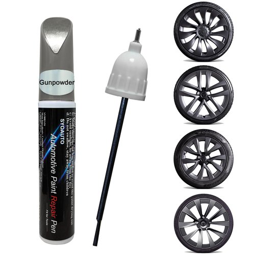 SYOAUTO Gunpowder Rim Touch Up Paint For Tesla Model Y 3 S X Uberturbine/Arachnid/Cybersteam/Turbine Wheel Touch Up Paint Pen Tip and Brush 2 in 1 Rim Scratch Repair Wheel Curb Rash Paint