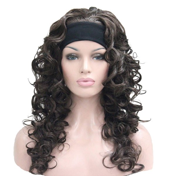 Wiginway Women Wigs Long Curly Wigs Synthetic wig hairpieces for women best wig with headband natural wigs 18 inch (Dark Brown #6)